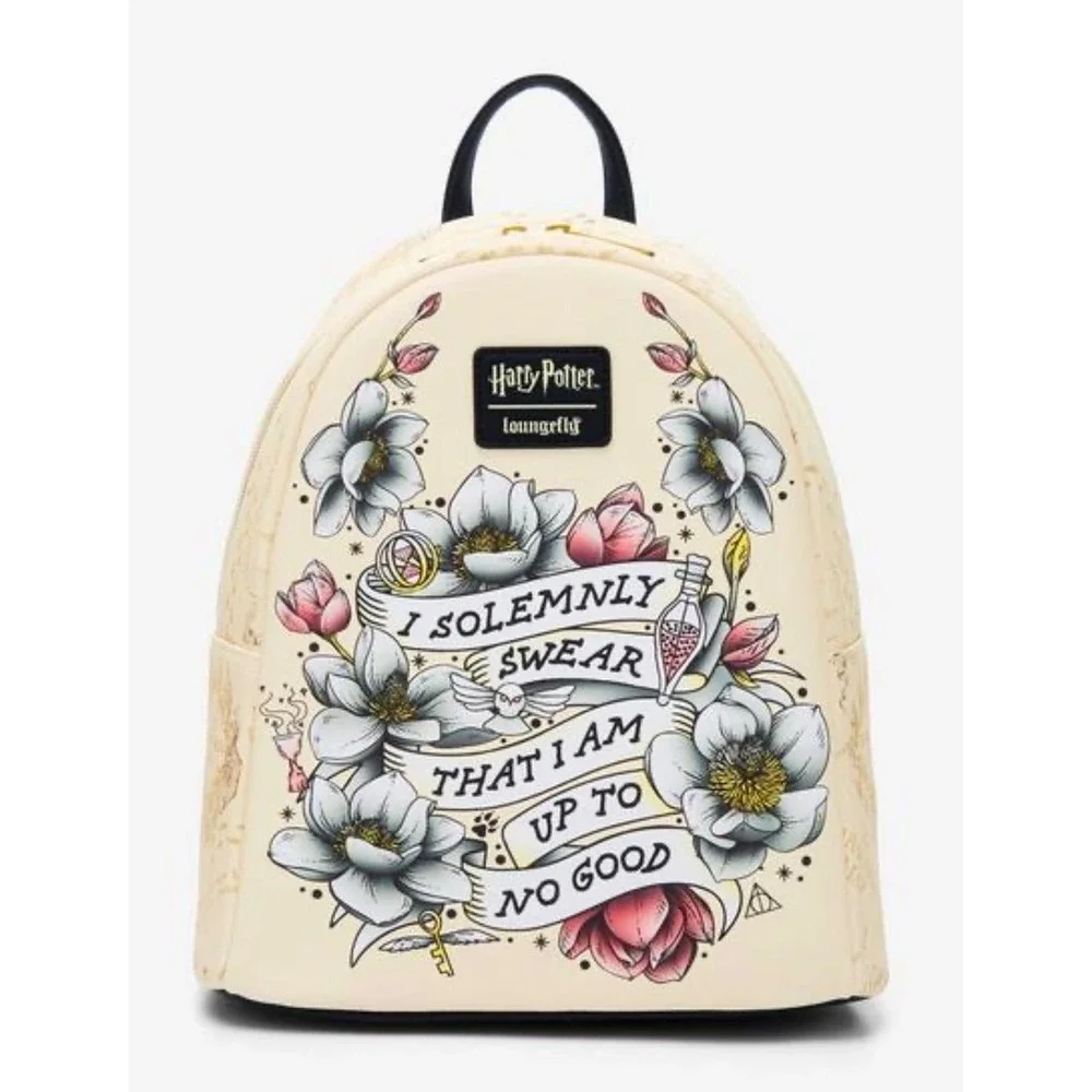 Loungefly Harry Potter Mini Backpack Womens NWT Marauders Map Floral Cream
